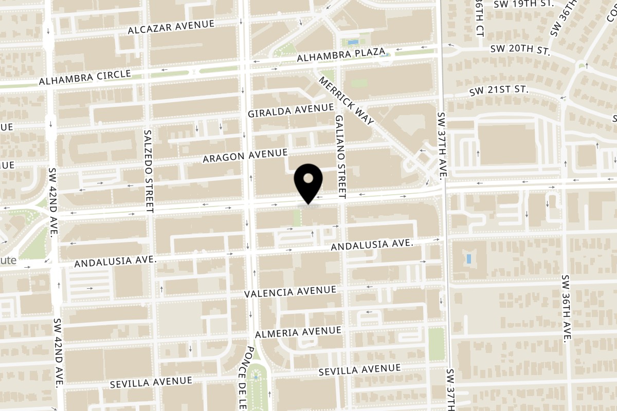 Map showing the location of 450 Gradi on 130 Miracle Mile in Coral Gables